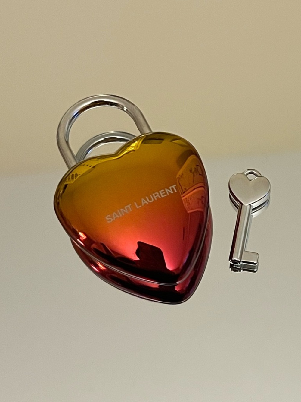YSL Saint Laurent Heart Lock Bag Charm - Orange Ombre